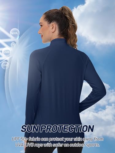 TACVASEN Women's Lightweight Athletic Jacket UPF 50+ Long Sleeve Sun Shirt - color: 02 Navy, size: Medium
