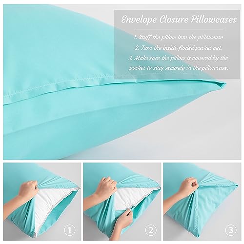 NTBAY Standard Microfiber Pillowcases, Set of 2, Aqua - color: Aqua, size: Standard (20"x26")