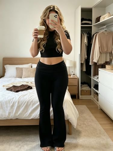 COPYLEAF Two Piece Lounge Sets for Women Fold Over Leggings Y2k Outfits - color: Black, size: Medium