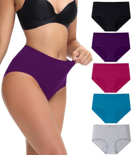 wirarpa Women's Cotton Underwear Full Coverage Cotton Briefs 5 Pack - color: Black/Purple/Red/Teal/Grey, size: Medium