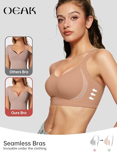 OEAK Women Jelly Bra Wireless Anti Sagging Full Coverage Bras - color: Apricot, size: Large