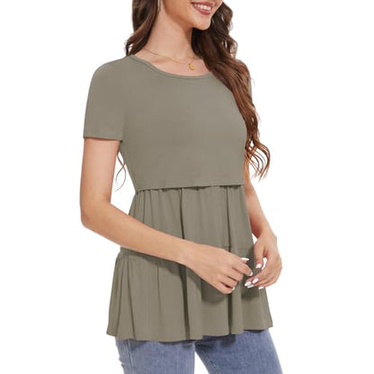 Bearsland Short Sleeve Nursing Top - color: Black & Simply Taupe & Chocolate Brown, size: Medium