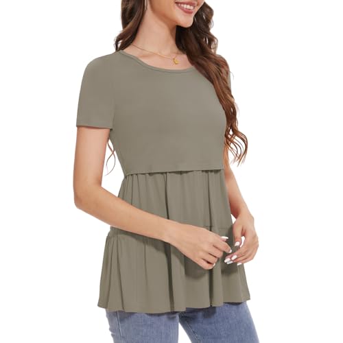 Bearsland Short Sleeve Nursing Top - color: Black & Simply Taupe & Chocolate Brown, size: Medium