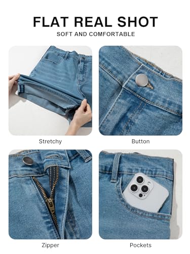 BLENCOT Women's Summer Maternity Jean Shorts Fold Hem Stretchy Denim Pants - color: Light Blue, size: Small