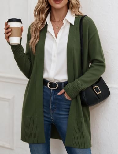 Zeagoo Cardigan Sweaters for Women Open Front Cardigans Long Sleeve Sweater - color: Green, size: Medium