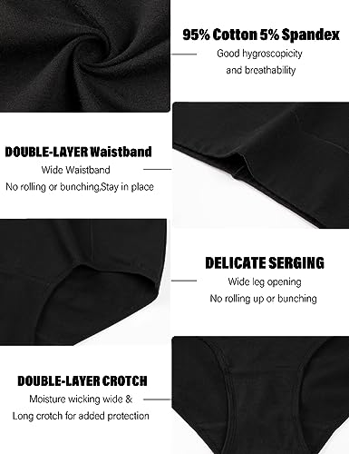 POKARLA Womens Cotton Underwear High Waist Full Coverage Briefs Soft Breathable Postpartum Panties Stretch Underpants - color: Black02-5pack, size: X-Large