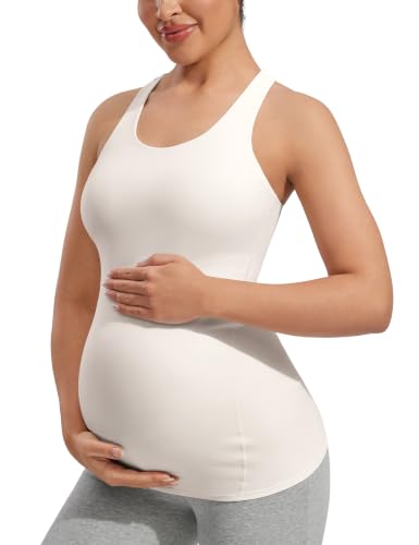 POSHDIVAH Maternity Racerback Tank Tops for Women - color: White, size: Medium