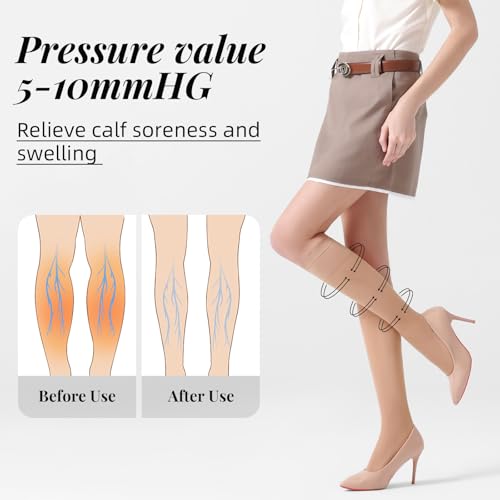 Compression Stockings for Women, 40D Knee High Compression Socks - color: Natural Nude+black, size: Large