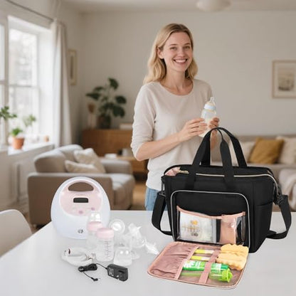 LUXJA Breast Pump Bag Compatible with Spectra S1 and S2, Black - color: Black
