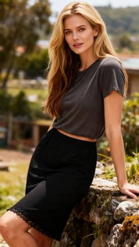 Cotton-like Modal Mix Natural Fiber Half slips for women 19“ - color: Black, size: Large-X-Large