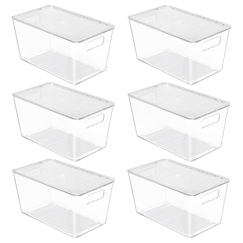 Vtopmart 6 Pack Clear Stackable Storage Bins with Lids and Handles, Medium - size: M(10"L x 6"W x 5"H)