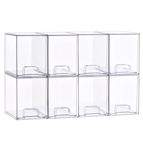 Sorbus Stackable Acrylic Storage Drawers, 8 Pack Clear Plastic Organizer Bins for Baby Bottles, Makeup, Bathroom, Vanity & Kitchen Countertop Organization, Pull-Out Drawer Design for Cabinets & Pantry - size: Tall, style: 8 Pack