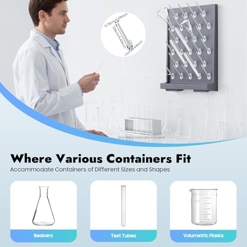 2 Pcs Lab Glassware Drying Rack, 27 Detachable Pegs Wall Mount Glassware Drying Rack, Heavy Duty PP Lab Pegboard for Test Tubes, Beakers, Flasks, Lab Supplies