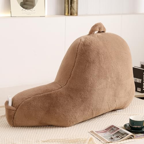 Soft Reading Pillow for Bed with Arms,Middle,Khaki,Faux Fur - color: Khaki, size: Standard(17")