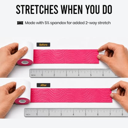 Precut Kinesiology Tape with Tin, 40 Strips 2"×10", Pink - color: Pink
