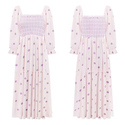R.Vivimos Women's Cotton Floral Embroidered Boho Midi Dress with Pockets - color: Light Pink, size: X-Large