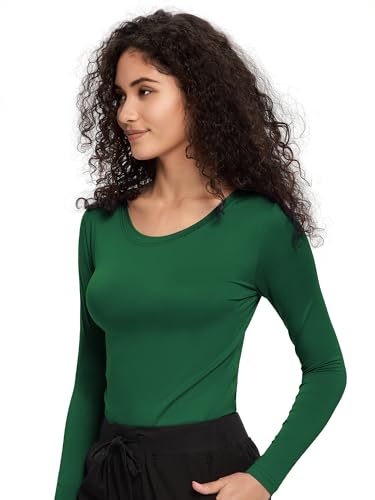 COZYFIT Underscrub Long Sleeve Women, Scrubs Undershirts, Crew Neck - color: Hunter Green, size: Medium
