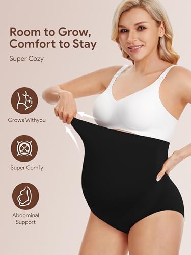 Maternity Underwear Over Bump, Pregnancy Panties Belly Support, Multi Pack - color: Black*2/Gray*1/Beige*2, size: Medium