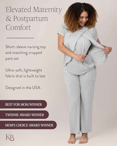 Kindred Bravely Tulip Hem Maternity Nursing and Postpartum Pajama Set - color: Grey Heather, size: Large