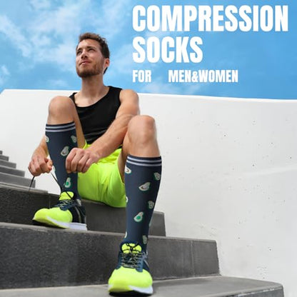 bropite 8 Pairs Compression Socks For Women & Men 20-30 mmHg - color: A-01mixed Lines, size: Large-X-Large