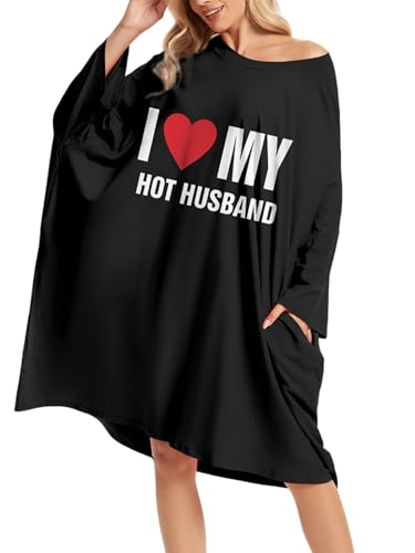 CRIPOM Plus Size Moo Moos for Women Oversized Sleep Shirts with Pockets - color: Black Husband
