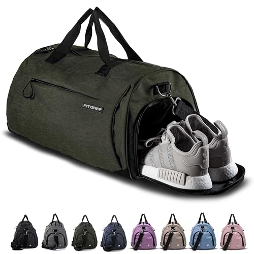 Fitgriff® Gym Bag for Men & Women with Shoe & Wet Compartment - Duffle Bag for Travel, Sports, Fitness & Workout - color: Army Green, size: 23 x 12 x 12″ (Medium)