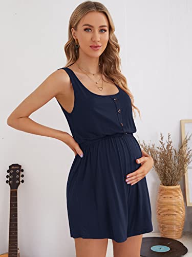 Verdusa Women's Maternity Romper Lightweight Button Jumpsuit Shorts - color: Dark Blue, size: Large