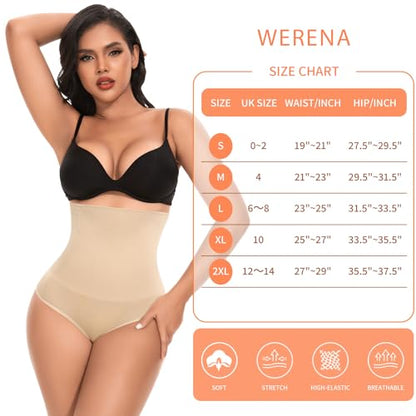 Werena Tummy Control Shapewear for Women High Waisted Body Shaper Panties Slimming Girdle Shaping Briefs - color: 2# Beige+beige, size: Medium