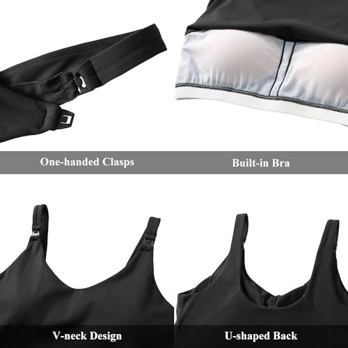 Foucome Nursing Tank Tops Longline Breastfeeding Workout Tops - color: Black, size: Small