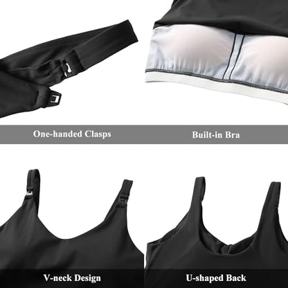 Foucome Nursing Tank Tops Longline Breastfeeding Workout Tops - color: Black, size: Small