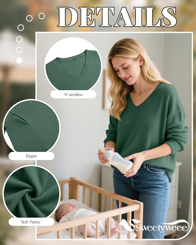 Women’s Waffle Knit Nursing Shirts Regular Fit - color: Turquoise, size: X-Large