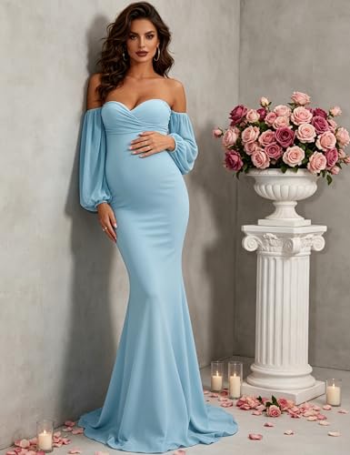 Maternity Off-Shoulder Mermaid Gown Chiffon Sleeve Dress - size: Small