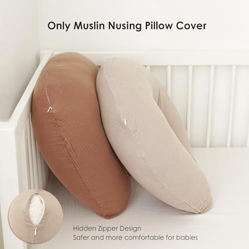 MairMore 2 Pack Muslin Nursing Pillow Covers, 100% Cotton, Cover Only - color: Khaki