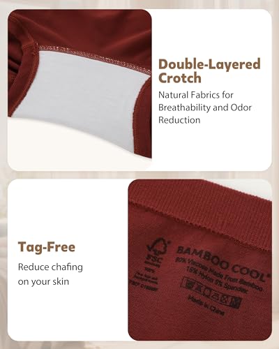 BAMBOO COOL Womens Boyshorts Underwear Mid Rise Boxer Briefs Panties - color: Multicoloured C (5-pack), size: XX-Large
