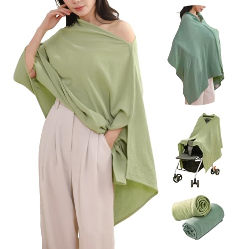 TADO MUSLIN 2-Pack Muslin Nursing Cover for Baby Breastfeeding, 100% Organic Cotton Breastfeeding Cover for Mom, Soft Breathable Privacy Nursing Apron, Multi-use Stroller Cover & Car Seat Canopy Large - color: Leaf Green & Granite Green, size: Large