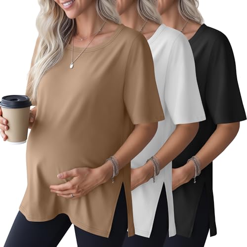 3 Pack Women's Maternity Shirts - color: Apricot, White, Black, size: XX-Large