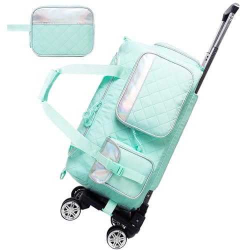Rolling Duffle Bag with Wheels Women Travel Bag with Wheels Weekender Bags for Women with Makeup Bag Carry On Overnight Bag for Women with Toiletry Bag - color: Green