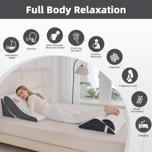 Wedge Pillow Set for After Surgery,White/Dark Grey,5PCS-23.2" - color: White/Dark Grey, size: 5PCS-23.2''