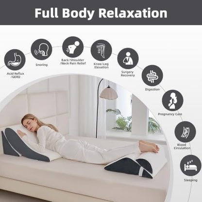 Wedge Pillow Set for After Surgery,White/Dark Grey,5PCS-23.2" - color: White/Dark Grey, size: 5PCS-23.2''