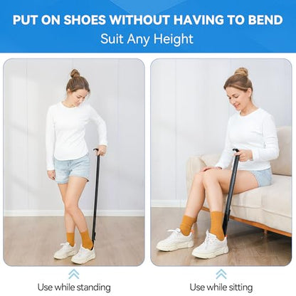 36 Inch Adjustable Long Handled Shoe Horn - Dressing Stick Aid for Seniors, Disabled - Ideal for Hip, Back, Shoulder Surgery Recovery – Helps with Getting Dressed, Sock Remover