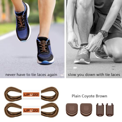 UpUGo Elastic Shoe Laces, No Tie Shoe Laces for All Ages, One Size Fit All - color: Plain Coyote Brown, size: 1 pair