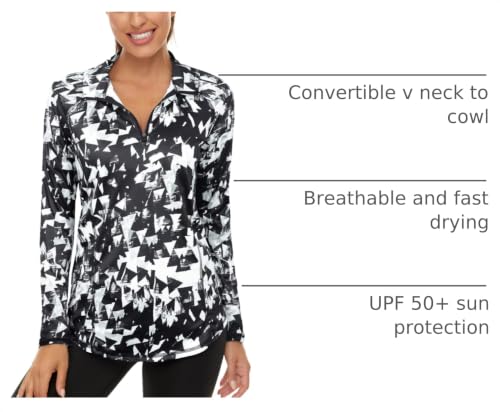 LURANEE Womens UPF 50+ Long Sleeve 1/4 Zip Pullover Athletic Hiking Running Workout Tops - color: Geometry Black, size: Small