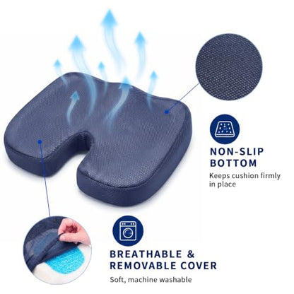 Cooling Ergonomic Memory Foam Seat Cushion, Breathable Mesh Cover, Blue - color: Mesh Blue