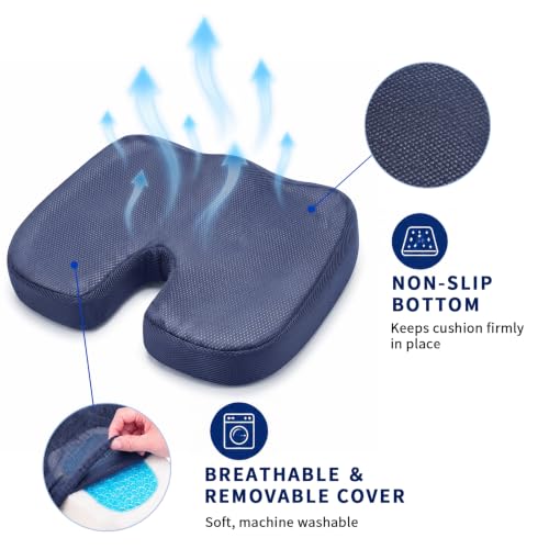 Cooling Ergonomic Memory Foam Seat Cushion, Breathable Mesh Cover, Blue - color: Mesh Blue