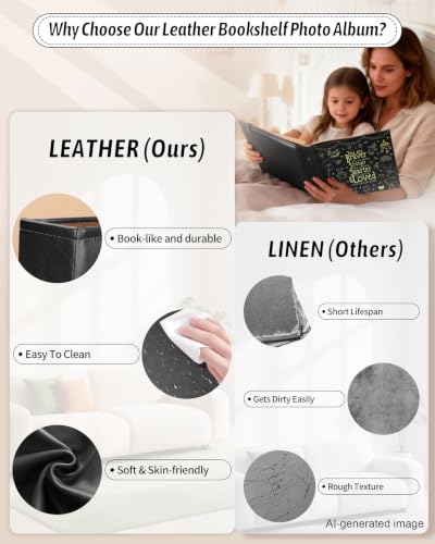 Leather Baby Scrapbook Album, Baby Memory Keepsake for New Moms & Dads - color: Black