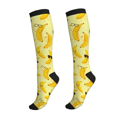 Crazy Fun Compression Socks, Unisex Knee High Support Socks - color: Banana