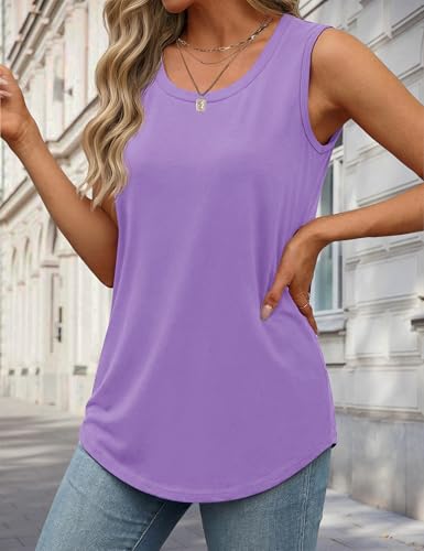 YUCOLEN Women's Tank Tops Loose Flowy Summer UPF 50+ Basic Sleeveless Tops - color: Light Purple, size: Large