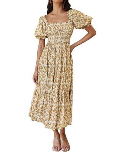 ZESICA Womens 2026 Summer Boho Floral Ruffle Maxi Dress - color: Beige, size: Large