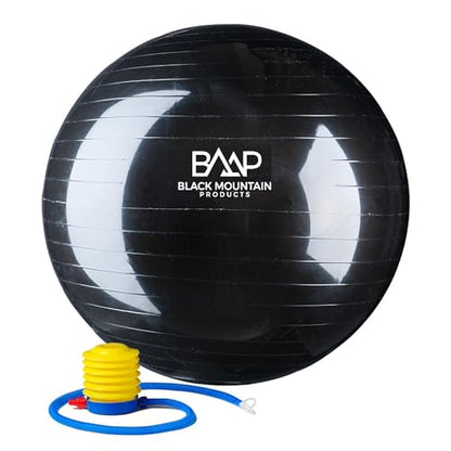 Black Mountain Products Exercise Stability Yoga Ball, Foot Pump, Ball Plug, Plug Puller, 2000 Lbs Static Weight Capacity Antiburst - color: Black, size: 85cm
