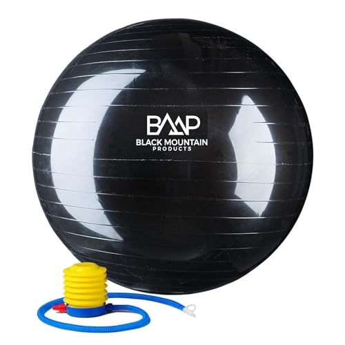 Black Mountain Products Exercise Stability Yoga Ball, Foot Pump, Ball Plug, Plug Puller, 2000 Lbs Static Weight Capacity Antiburst - color: Black, size: 65cm